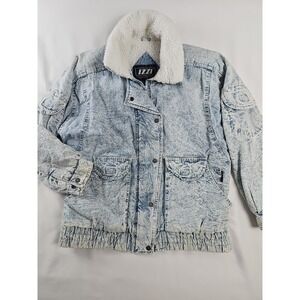 Vintage 80s 90s Izzi Acid Wash‎ Sherpa Lined Denim Jean Jacket Mens M